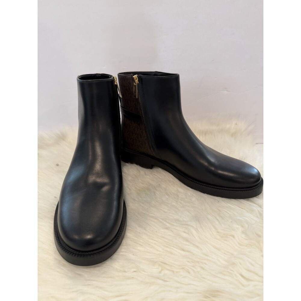 Michael Kors Mandy Block Heel Booties Black Brown Monogram Size 11M New - Picture 8 of 16